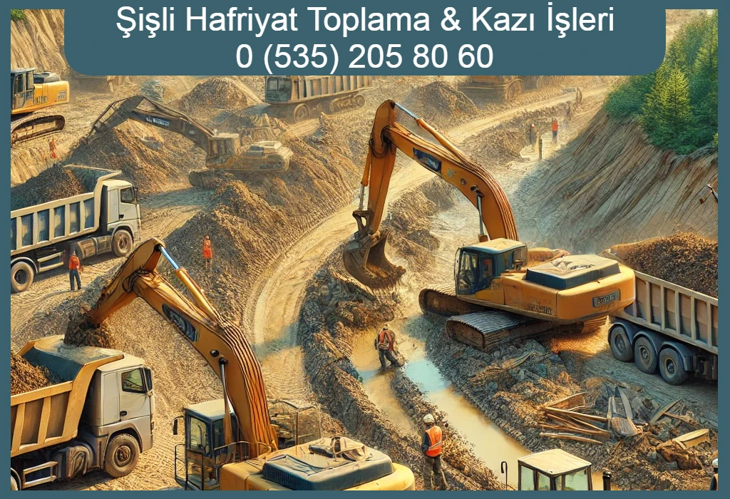 Şişli hafriyat toplama ve kazı işleri için iş makineleri.
