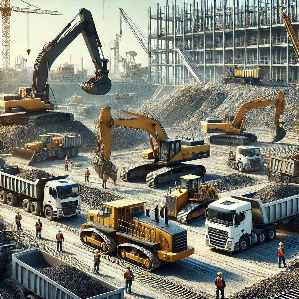 İstanbul hafriyat ve kazı çalışması - ekskavatörler, kamyonlar ve kamyonetlerle toprak taşıma